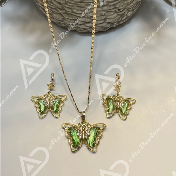 Green Butterfly set (gold plated) - Picture 2 of 7